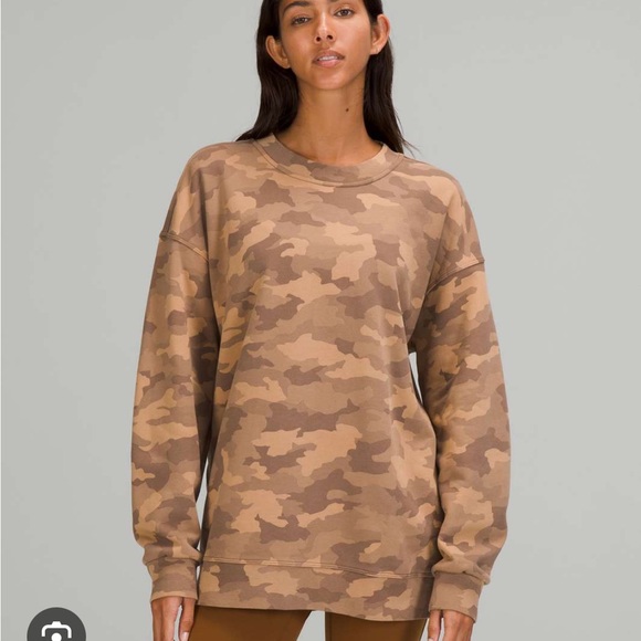 Lululemon Perfectly Oversized Crew Sweatshirt Heritage 365 Camo Brown Size 10 - Picture 1 of 5